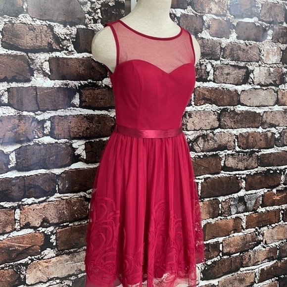 DB Studio Dress Red Christmas Holiday Floral Ribbon Tulle XS - Picture 8 of 14